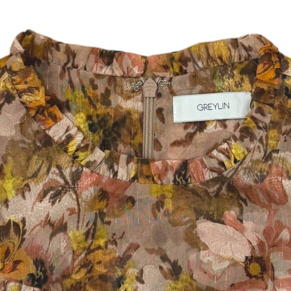 Greylin Floral Ruffle Long Sleeve Belted Dress Medium Multicolor - Picture 5 of 12